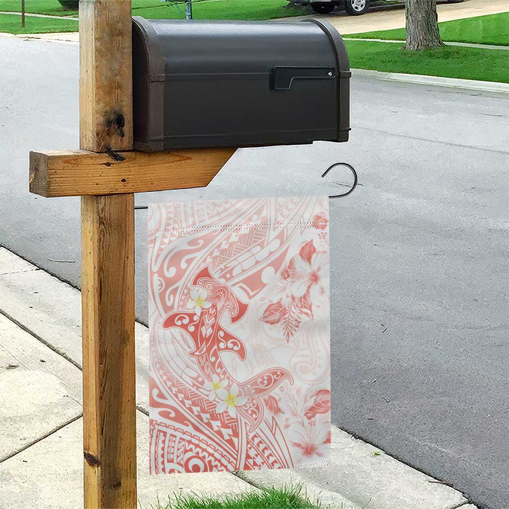 Polynesia Hammerhead Shark Garden Flag Tropical Flowers Tribal Pattern Peach