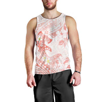 Polynesia Hammerhead Shark Men Tank Top Tropical Flowers Tribal Pattern Peach