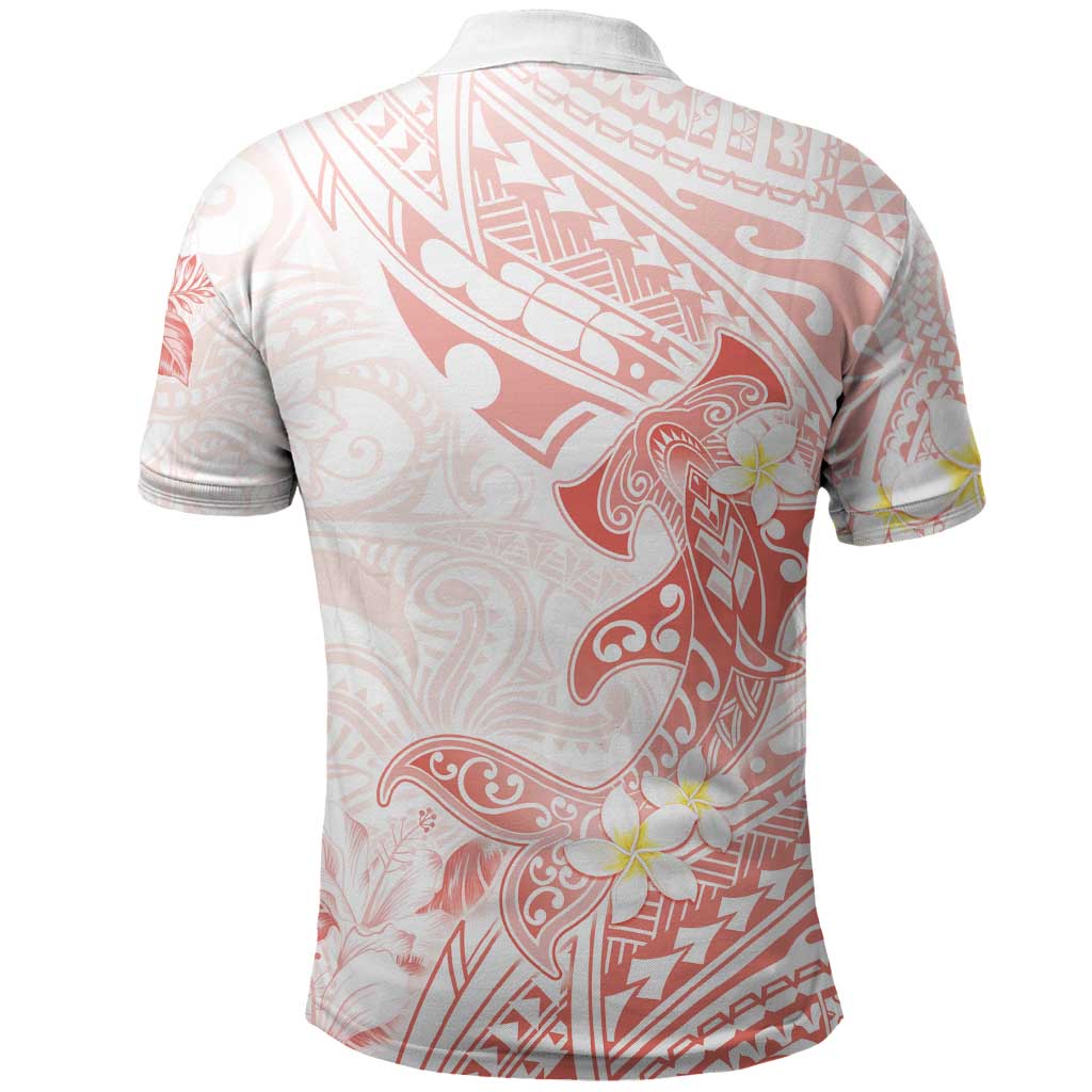 Polynesia Hammerhead Shark Polo Shirt Tropical Flowers Tribal Pattern Peach LT05 - Polynesian Pride