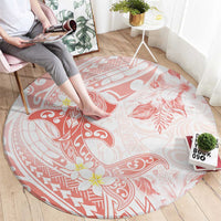 Polynesia Hammerhead Shark Round Carpet Tropical Flowers Tribal Pattern Peach LT05 - Polynesian Pride
