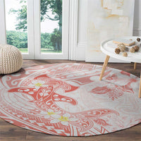 Polynesia Hammerhead Shark Round Carpet Tropical Flowers Tribal Pattern Peach LT05 - Polynesian Pride