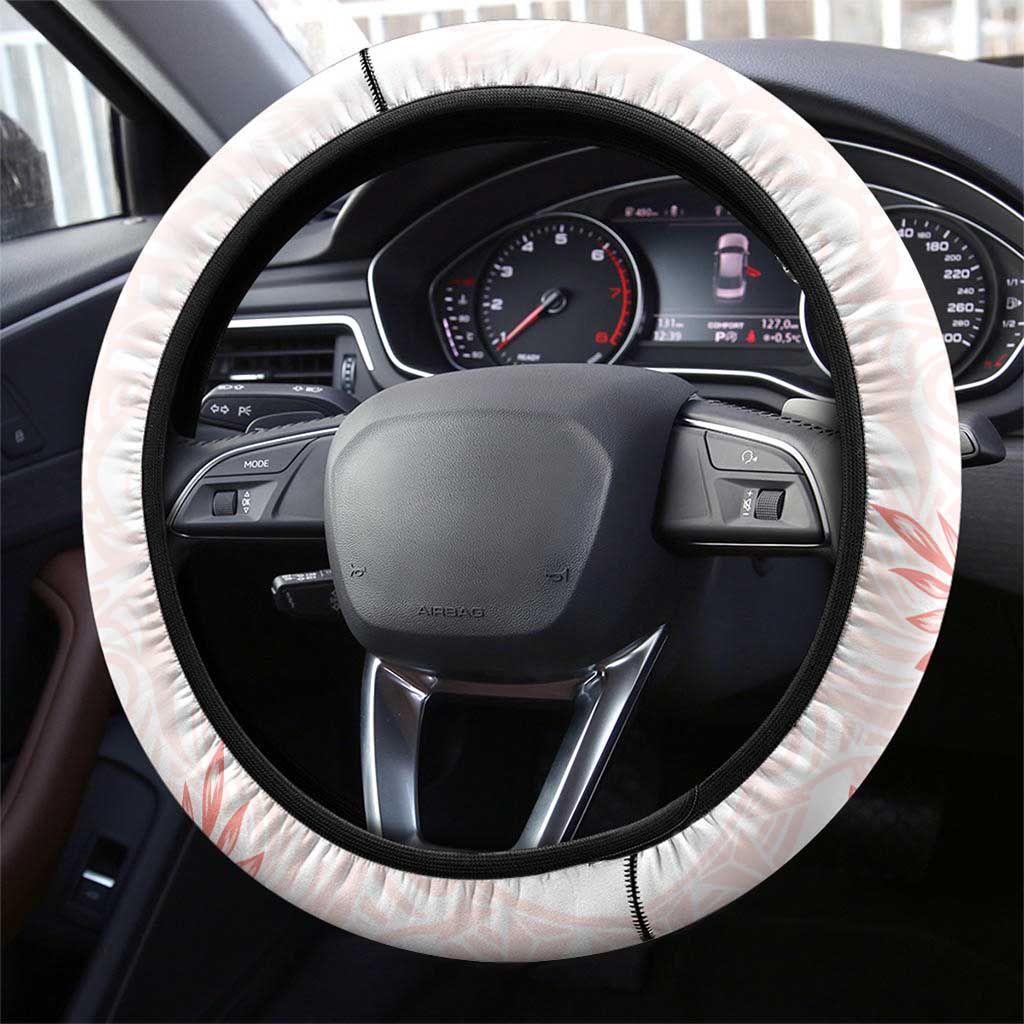 Polynesia Hammerhead Shark Steering Wheel Cover Tropical Flowers Tribal Pattern Peach LT05 - Polynesian Pride