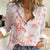 Polynesia Hammerhead Shark Women Casual Shirt Tropical Flowers Tribal Pattern Peach