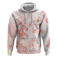 Polynesia Hammerhead Shark Zip Hoodie Tropical Flowers Tribal Pattern Peach LT05 Zip Hoodie Peach - Polynesian Pride