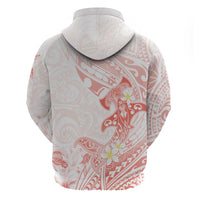 Polynesia Hammerhead Shark Zip Hoodie Tropical Flowers Tribal Pattern Peach LT05 - Polynesian Pride