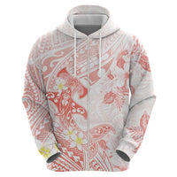 Polynesia Hammerhead Shark Zip Hoodie Tropical Flowers Tribal Pattern Peach LT05 - Polynesian Pride