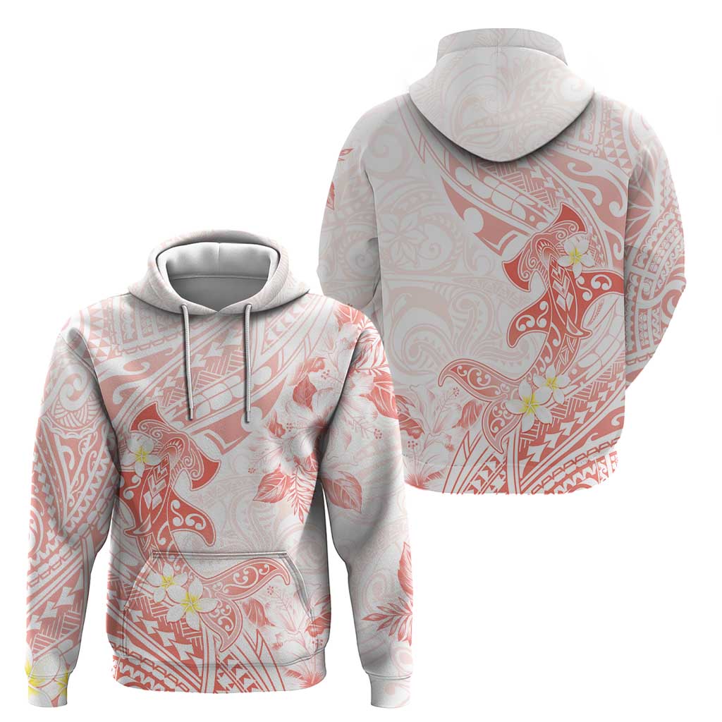 Polynesia Hammerhead Shark Zip Hoodie Tropical Flowers Tribal Pattern Peach LT05 - Polynesian Pride