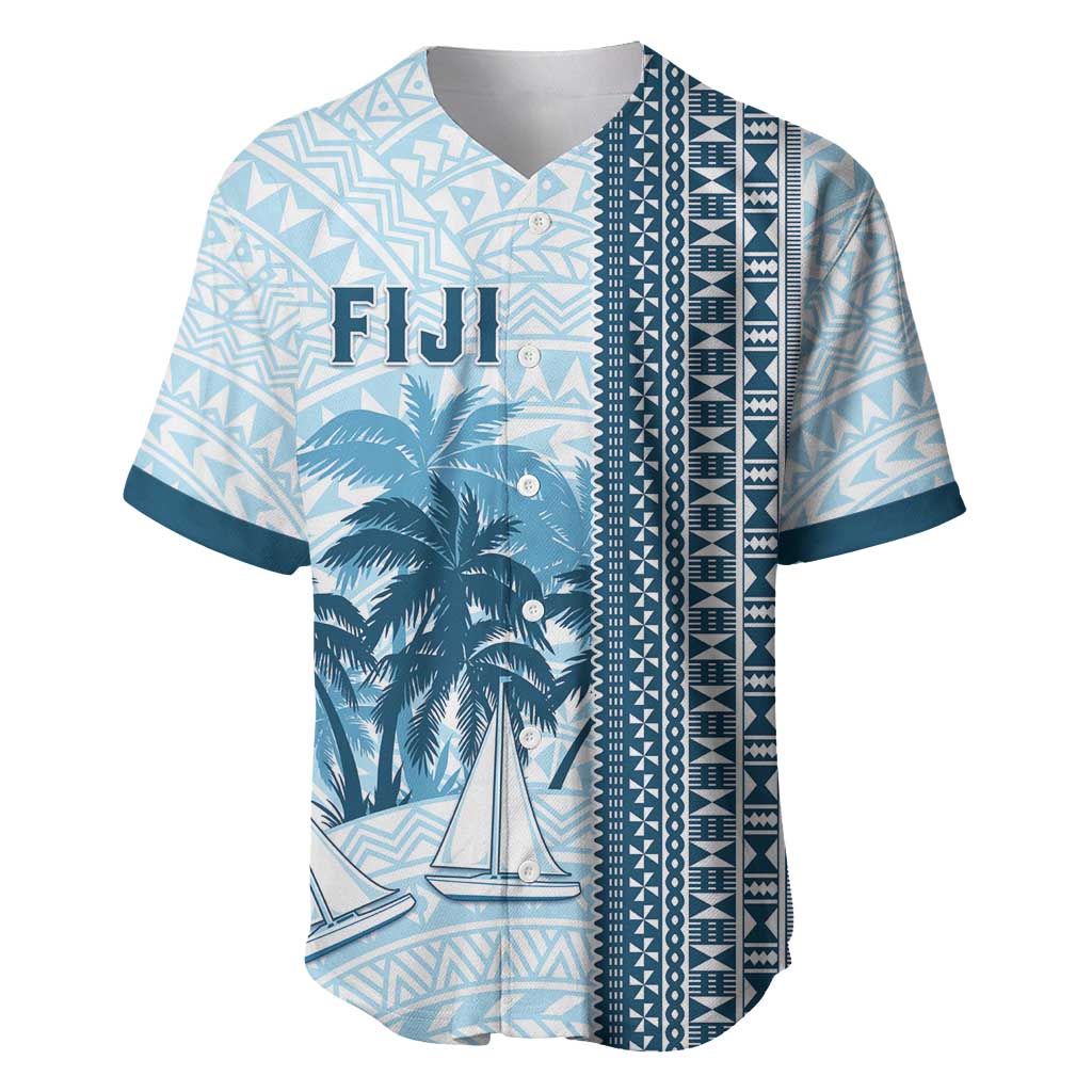 Custom Fiji Regatta Baseball Jersey Palm Tree Tapa Pattern - Polynesian Pride