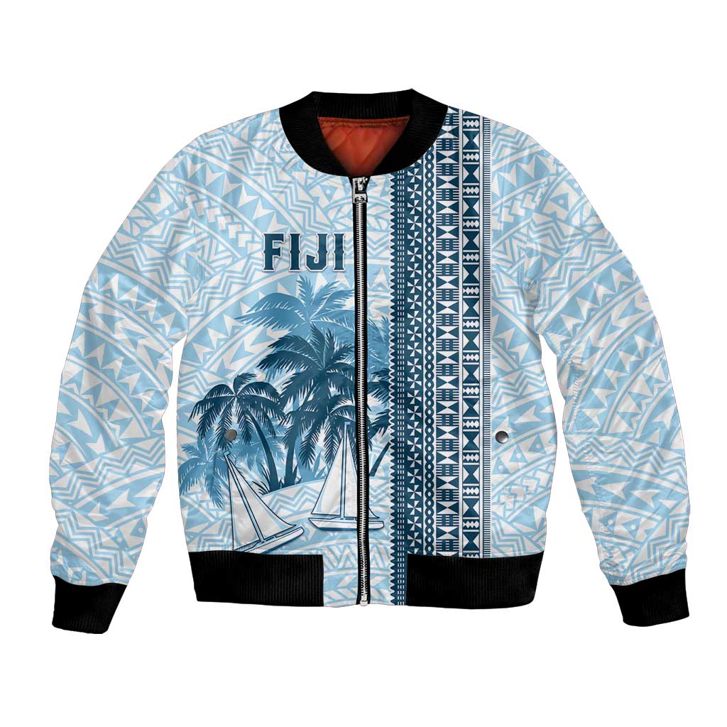 Custom Fiji Regatta Bomber Jacket Palm Tree Tapa Pattern - Polynesian Pride
