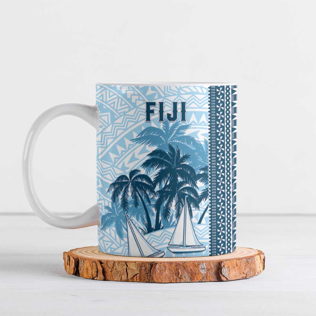 Custom Fiji Regatta Ceramic Mug Palm Tree Tapa Pattern - Polynesian Pride