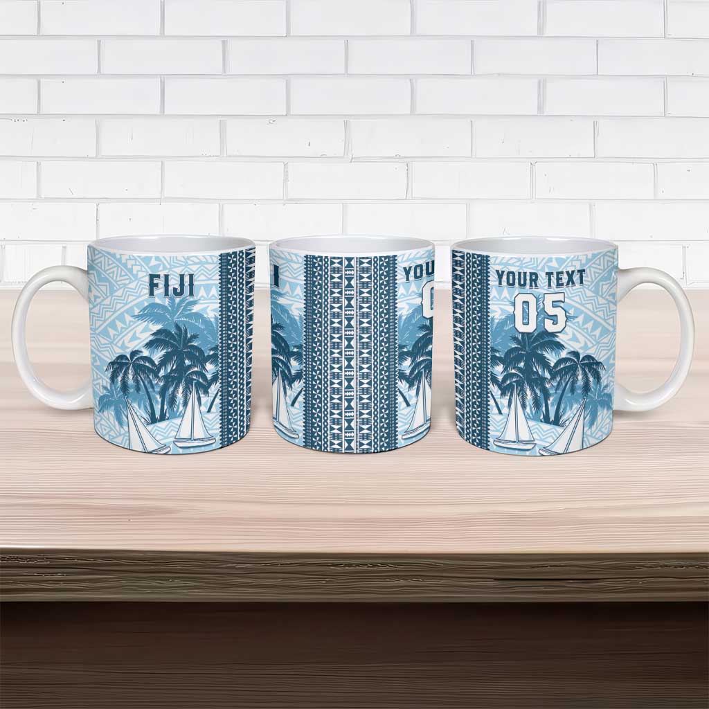 Custom Fiji Regatta Ceramic Mug Palm Tree Tapa Pattern - Polynesian Pride