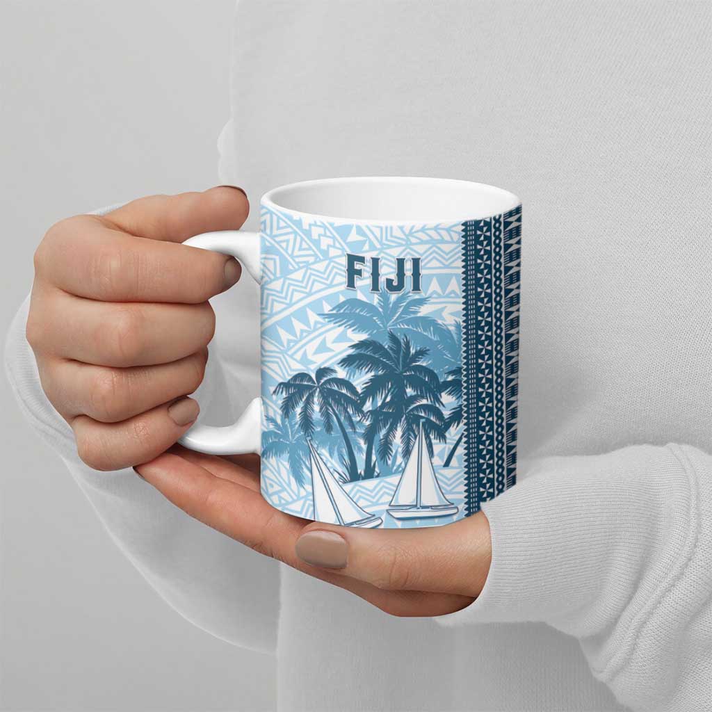 Custom Fiji Regatta Ceramic Mug Palm Tree Tapa Pattern - Polynesian Pride