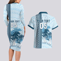 Custom Fiji Regatta Couples Matching Long Sleeve Bodycon Dress and Hawaiian Shirt Palm Tree Tapa Pattern - Polynesian Pride