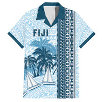 Custom Fiji Regatta Family Matching Long Sleeve Bodycon Dress and Hawaiian Shirt Palm Tree Tapa Pattern - Polynesian Pride