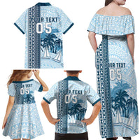 Custom Fiji Regatta Family Matching Off Shoulder Maxi Dress and Hawaiian Shirt Palm Tree Tapa Pattern - Polynesian Pride