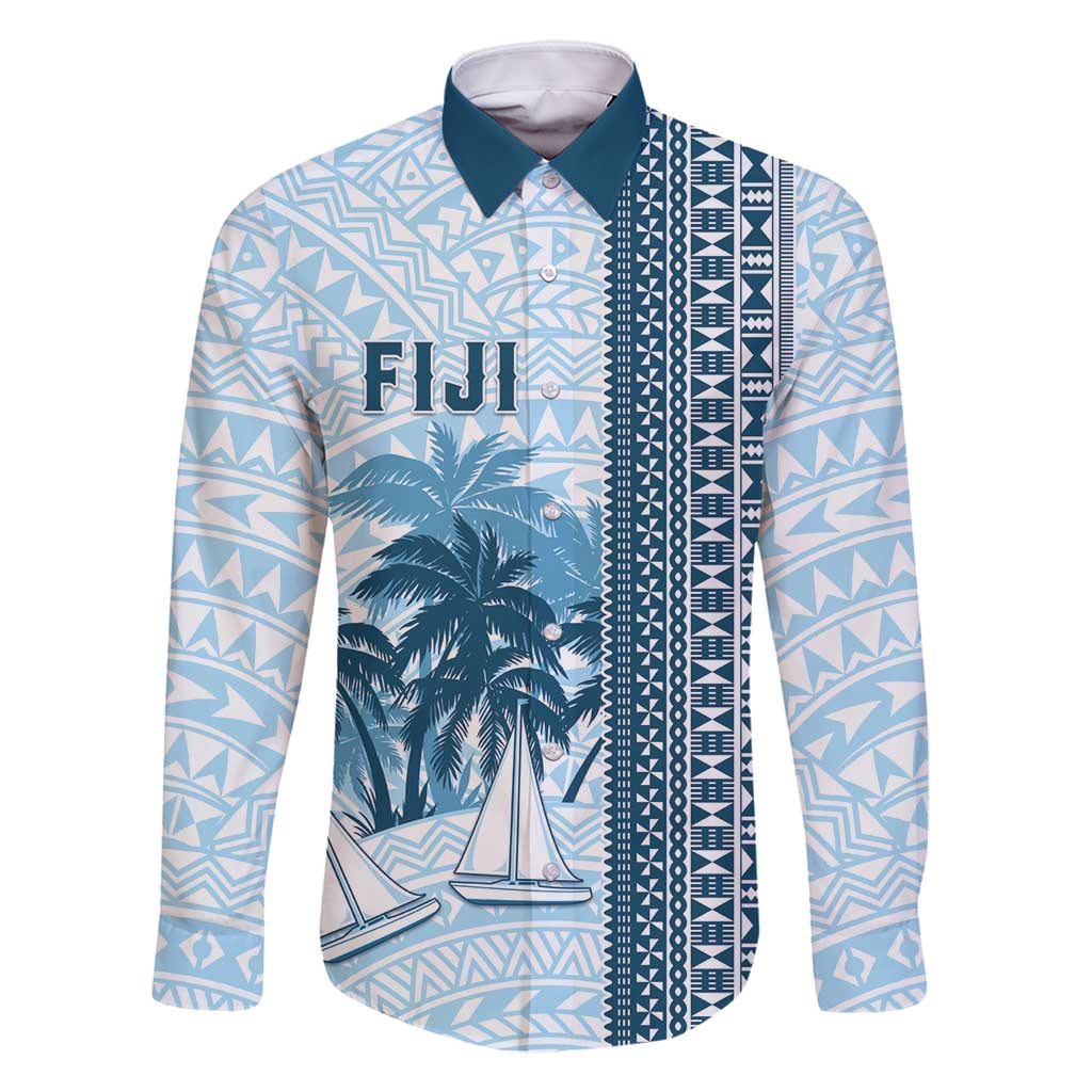 Custom Fiji Regatta Family Matching Off Shoulder Maxi Dress and Hawaiian Shirt Palm Tree Tapa Pattern - Polynesian Pride