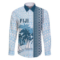 Custom Fiji Regatta Family Matching Short Sleeve Bodycon Dress and Hawaiian Shirt Palm Tree Tapa Pattern - Polynesian Pride