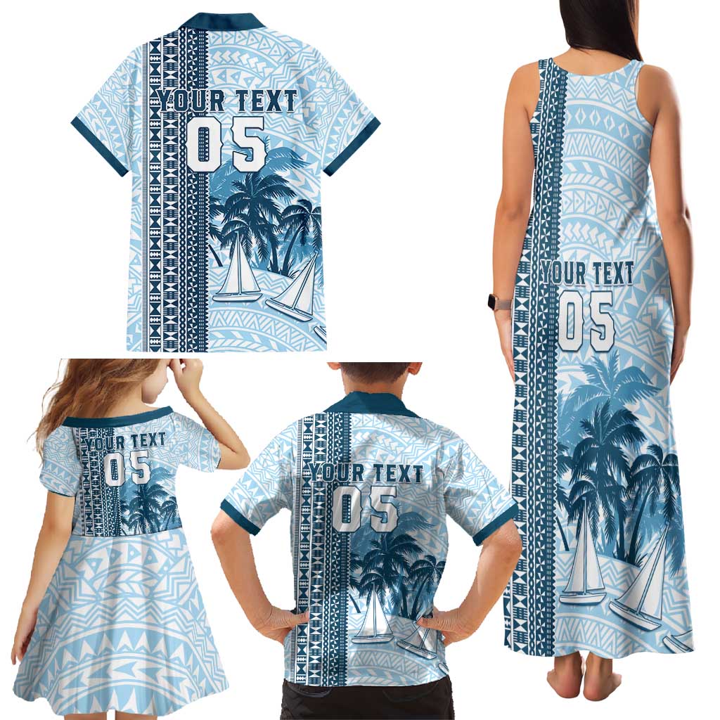 Custom Fiji Regatta Family Matching Tank Maxi Dress and Hawaiian Shirt Palm Tree Tapa Pattern - Polynesian Pride