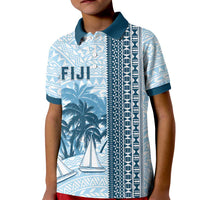 Custom Fiji Regatta Kid Polo Shirt Palm Tree Tapa Pattern LT05 Kid Blue - Polynesian Pride