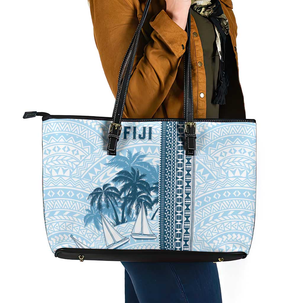 Fiji Regatta Leather Tote Bag Palm Tree Tapa Pattern LT05 - Polynesian Pride