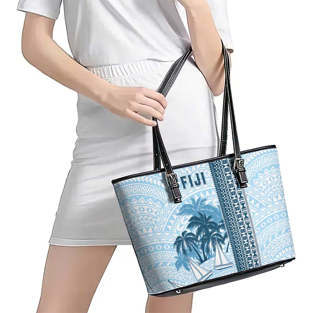 Fiji Regatta Leather Tote Bag Palm Tree Tapa Pattern LT05 - Polynesian Pride
