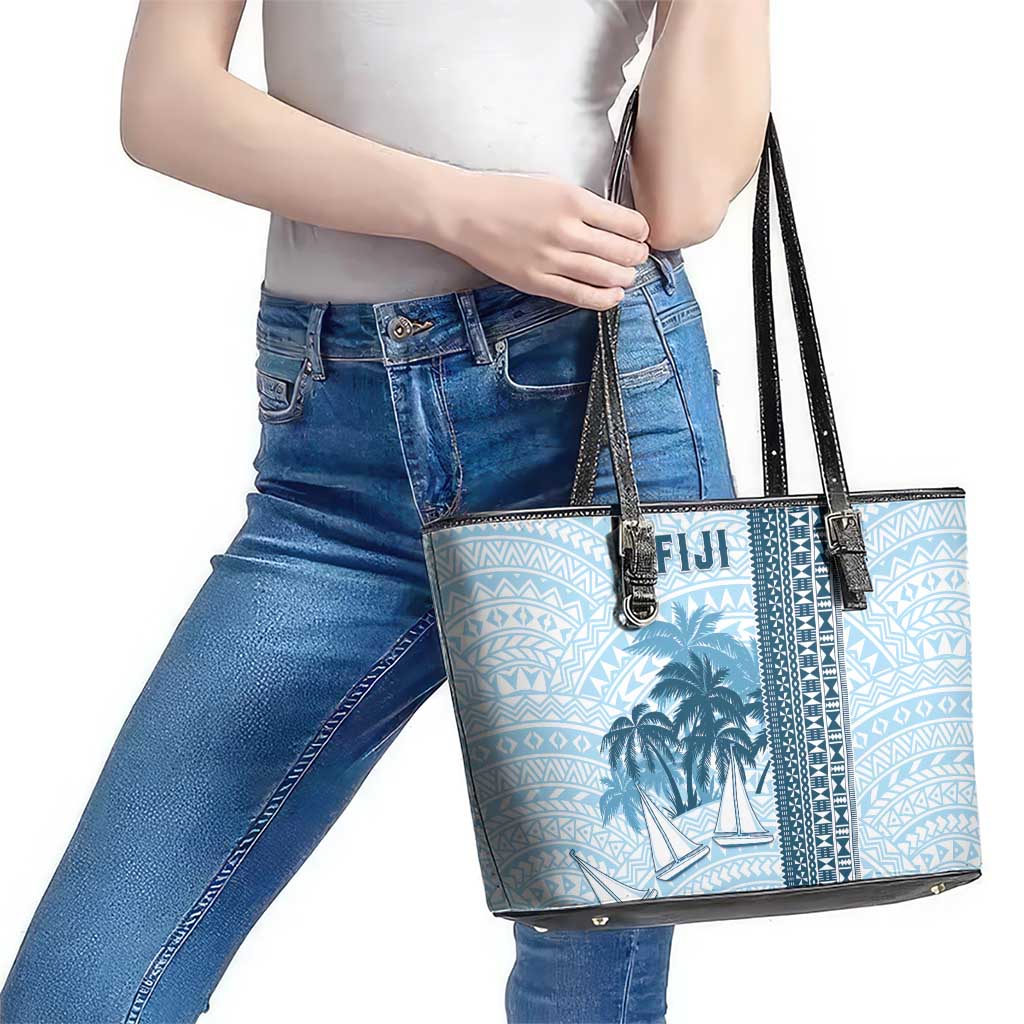 Fiji Regatta Leather Tote Bag Palm Tree Tapa Pattern LT05 - Polynesian Pride