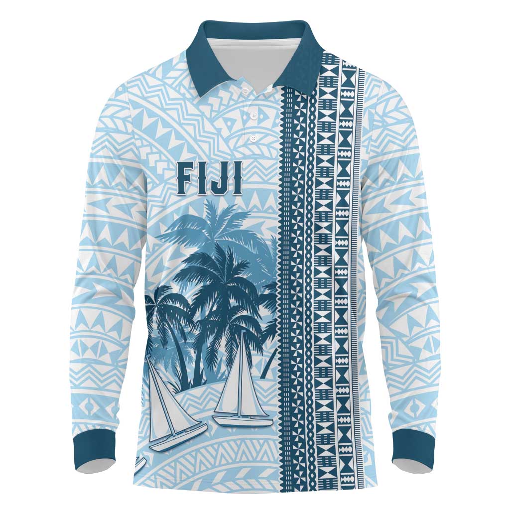 Custom Fiji Regatta Long Sleeve Polo Shirt Palm Tree Tapa Pattern - Polynesian Pride