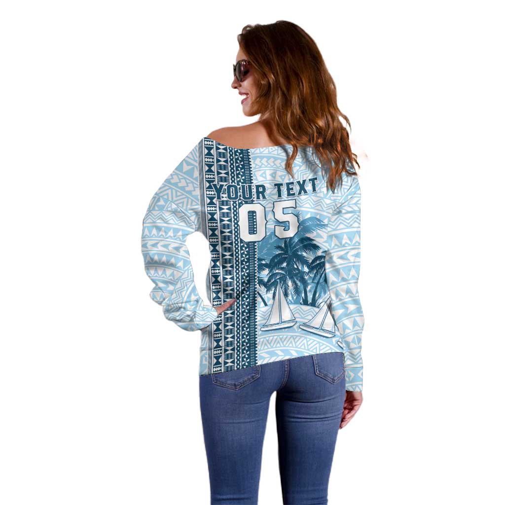 Custom Fiji Regatta Off Shoulder Sweater Palm Tree Tapa Pattern - Polynesian Pride