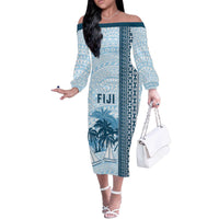 Custom Fiji Regatta Off The Shoulder Long Sleeve Dress Palm Tree Tapa Pattern - Polynesian Pride