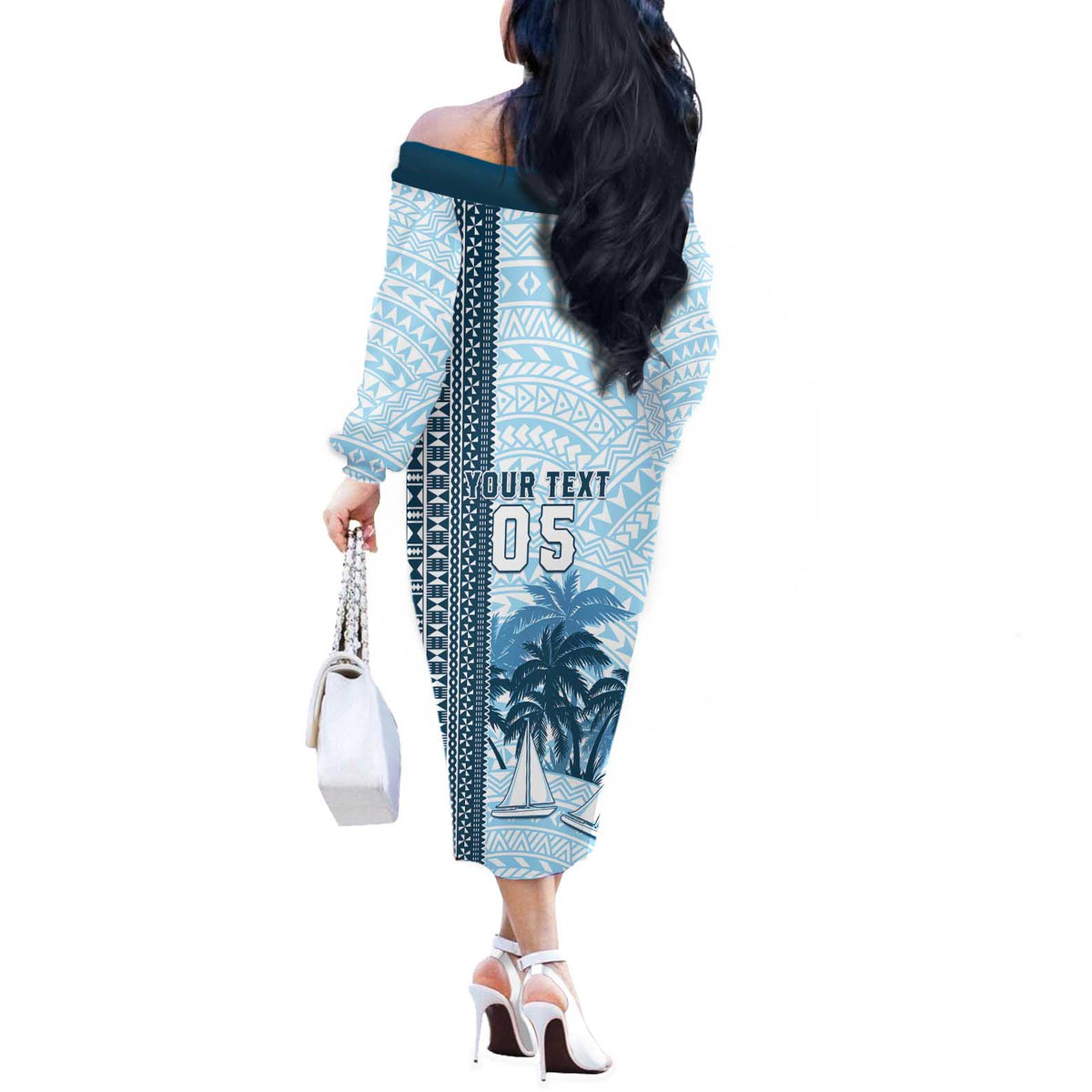 Custom Fiji Regatta Off The Shoulder Long Sleeve Dress Palm Tree Tapa Pattern - Polynesian Pride