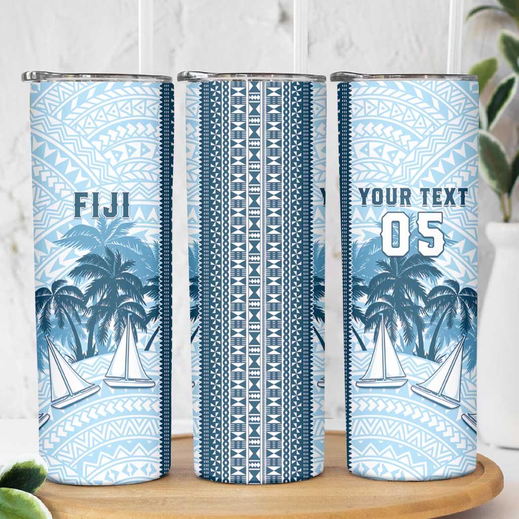 Custom Fiji Regatta Skinny Tumbler Palm Tree Tapa Pattern - Polynesian Pride
