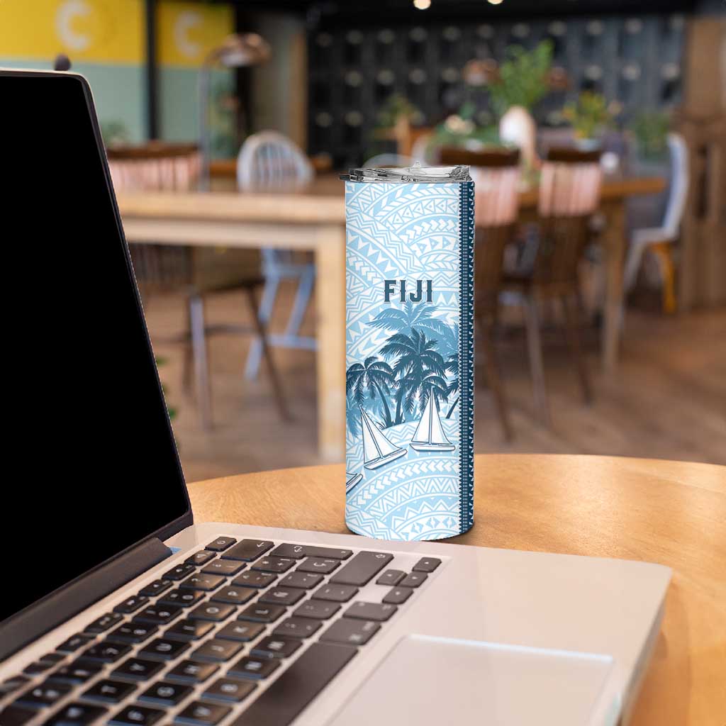Custom Fiji Regatta Skinny Tumbler Palm Tree Tapa Pattern - Polynesian Pride