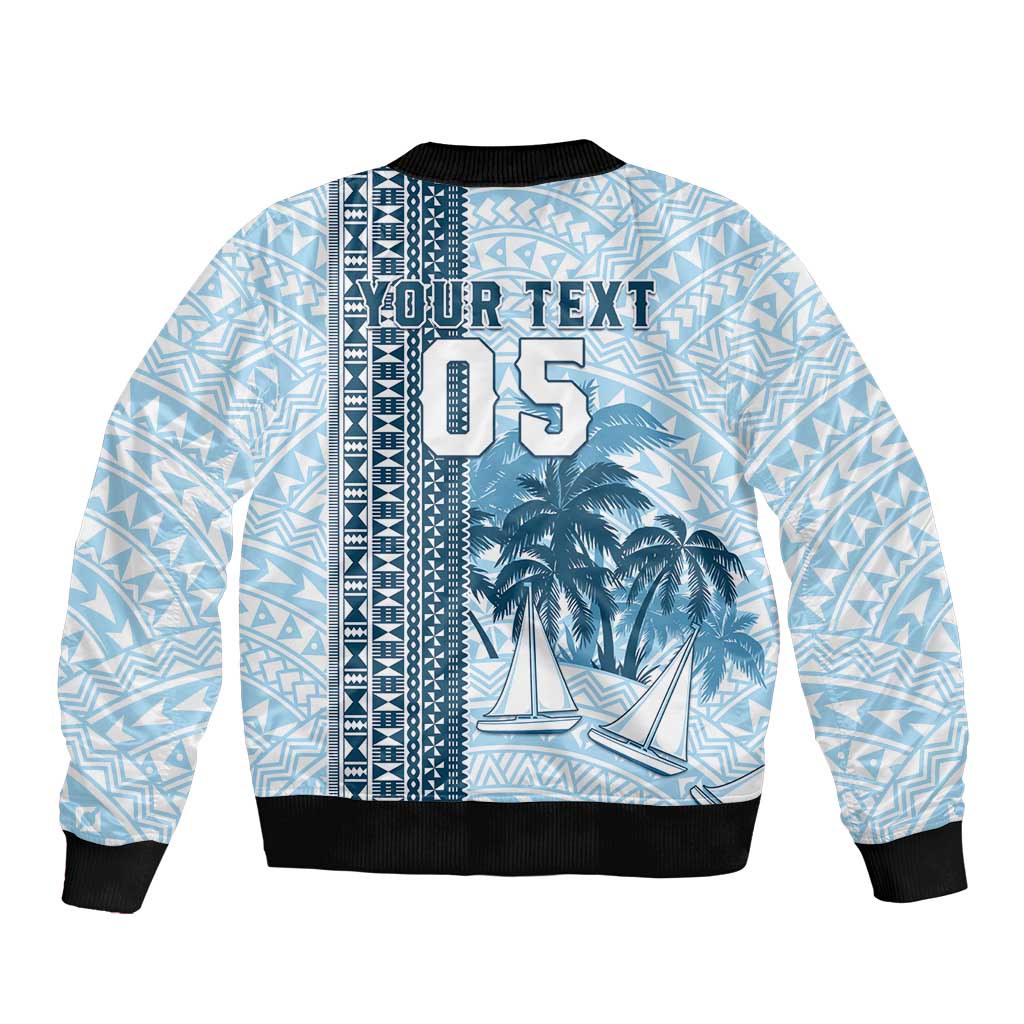 Custom Fiji Regatta Sleeve Zip Bomber Jacket Palm Tree Tapa Pattern - Polynesian Pride