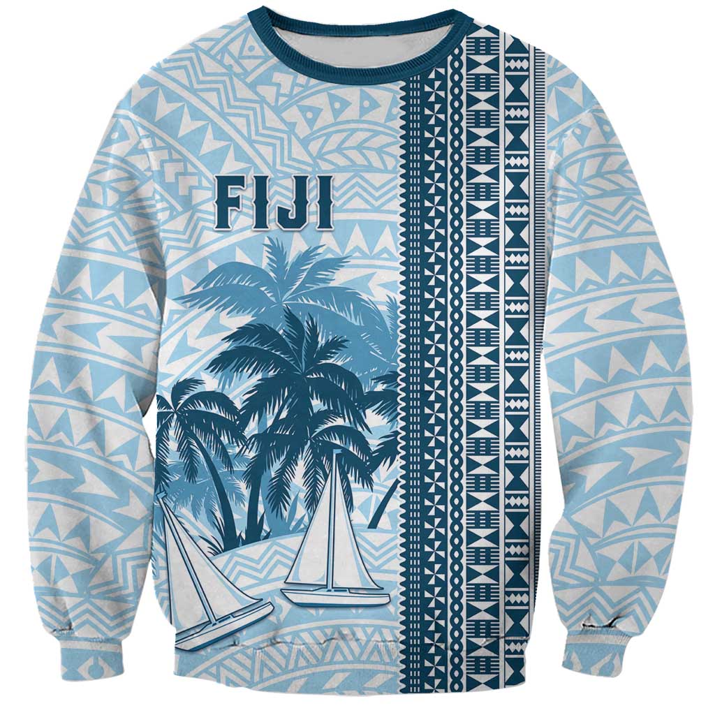 Custom Fiji Regatta Sweatshirt Palm Tree Tapa Pattern LT05 Unisex Blue - Polynesian Pride