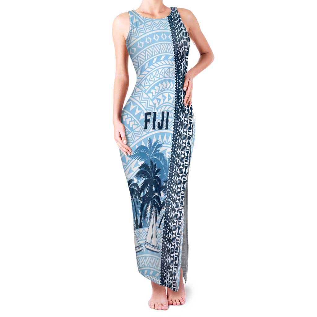 Custom Fiji Regatta Tank Maxi Dress Palm Tree Tapa Pattern - Polynesian Pride
