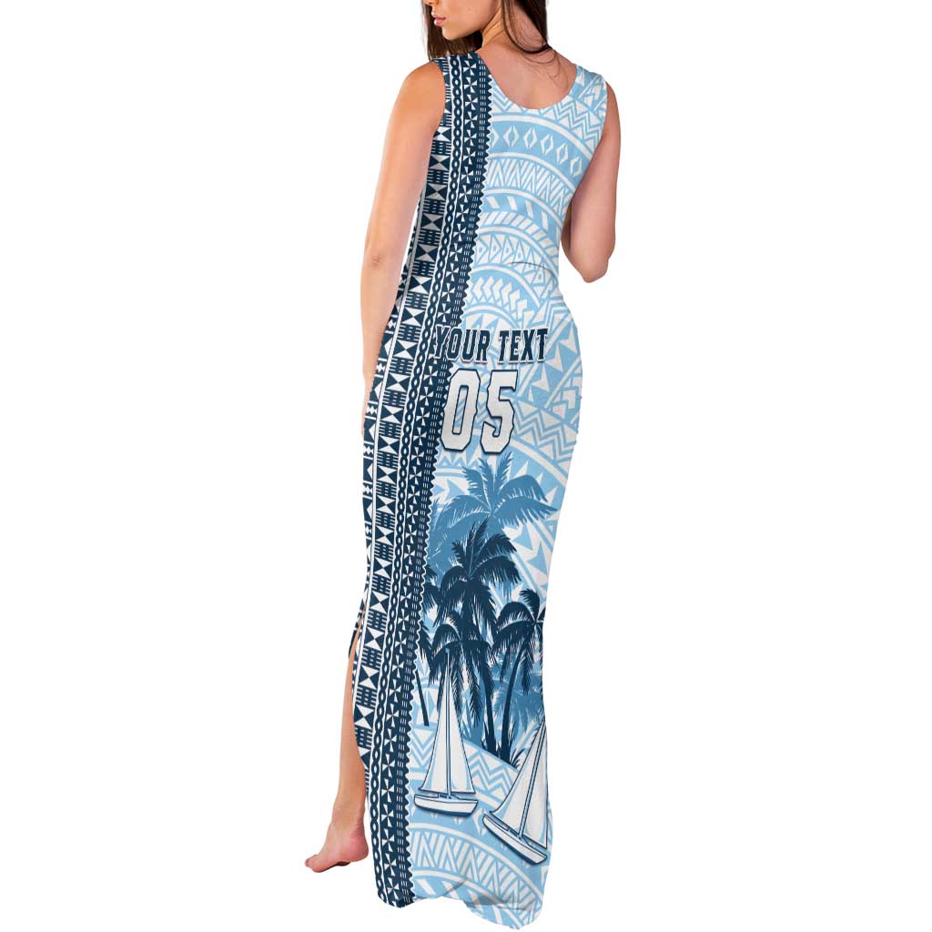 Custom Fiji Regatta Tank Maxi Dress Palm Tree Tapa Pattern - Polynesian Pride
