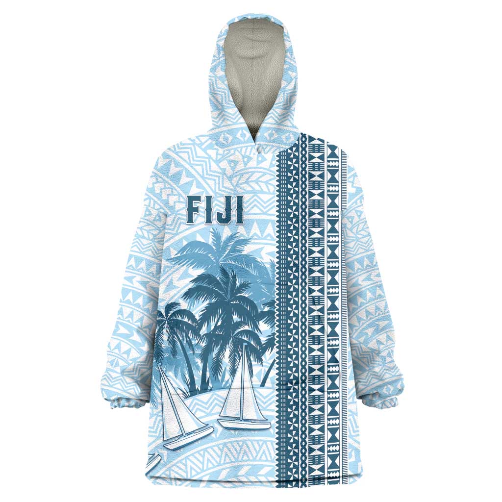 Custom Fiji Regatta Wearable Blanket Hoodie Palm Tree Tapa Pattern - Polynesian Pride