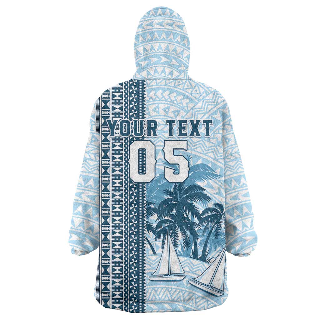 Custom Fiji Regatta Wearable Blanket Hoodie Palm Tree Tapa Pattern - Polynesian Pride