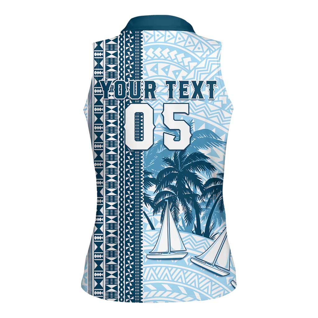 Custom Fiji Regatta Women Sleeveless Polo Shirt Palm Tree Tapa Pattern - Polynesian Pride