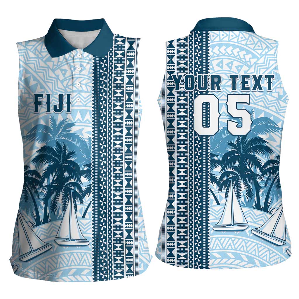 Custom Fiji Regatta Women Sleeveless Polo Shirt Palm Tree Tapa Pattern - Polynesian Pride