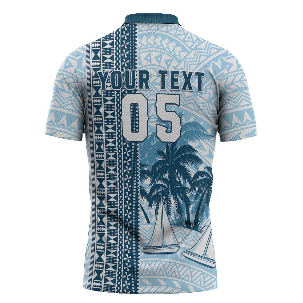 Custom Fiji Regatta Zipper Polo Shirt Palm Tree Tapa Pattern - Polynesian Pride