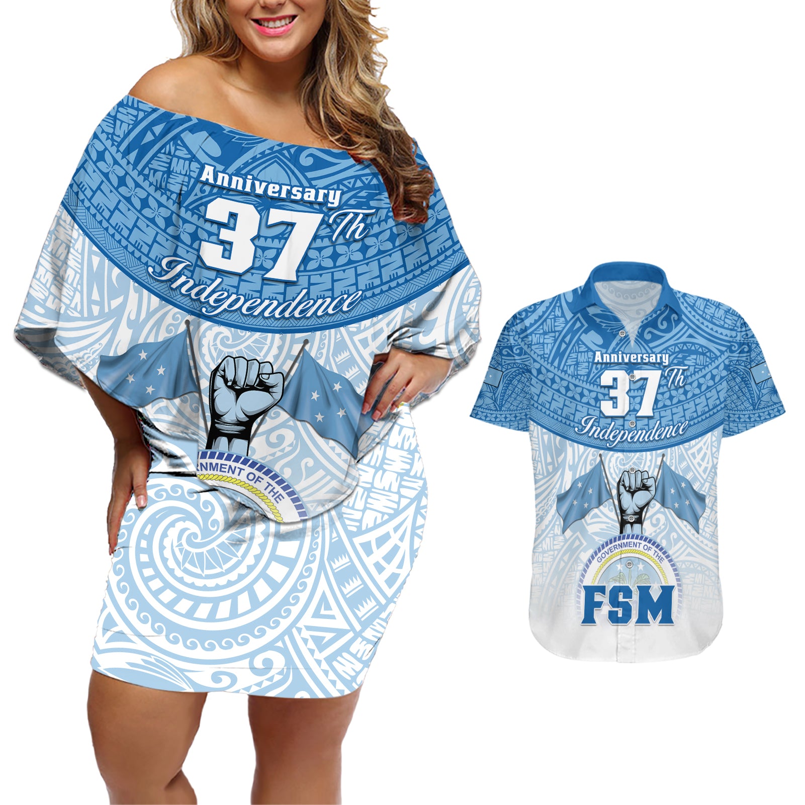 personalized-federated-states-of-micronesia-couples-matching-off-shoulder-short-dress-and-hawaiian-shirt-happy-37th-independence-anniversary
