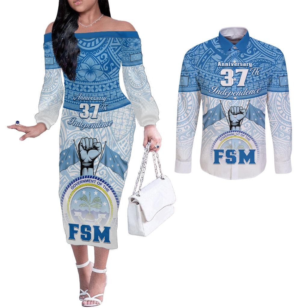 personalized-federated-states-of-micronesia-couples-matching-off-the-shoulder-long-sleeve-dress-and-long-sleeve-button-shirts-happy-37th-independence-anniversary