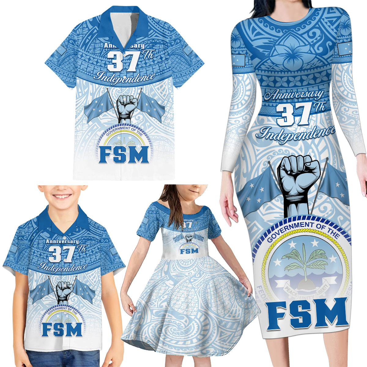 personalized-federated-states-of-micronesia-family-matching-long-sleeve-bodycon-dress-and-hawaiian-shirt-happy-37th-independence-anniversary
