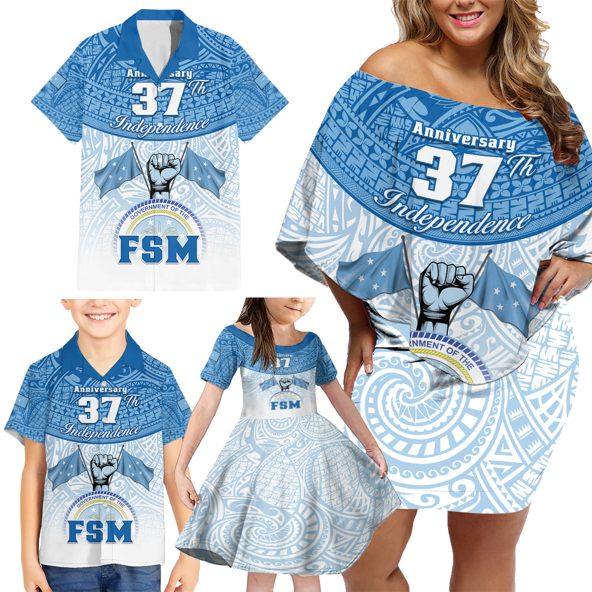 personalized-federated-states-of-micronesia-family-matching-off-shoulder-short-dress-and-hawaiian-shirt-happy-37th-independence-anniversary