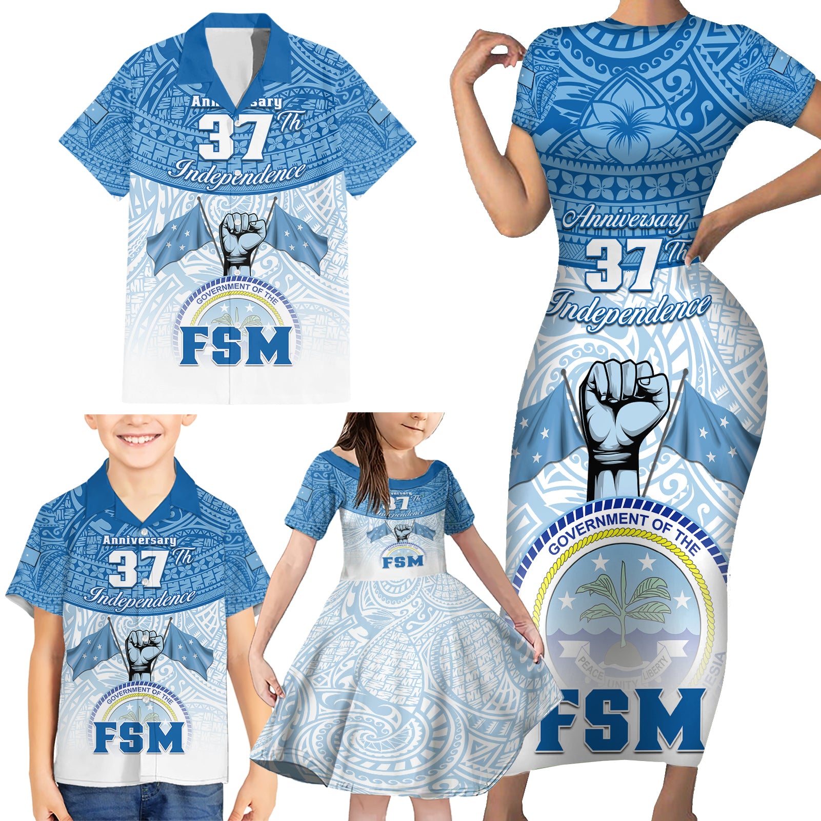 personalized-federated-states-of-micronesia-family-matching-short-sleeve-bodycon-dress-and-hawaiian-shirt-happy-37th-independence-anniversary