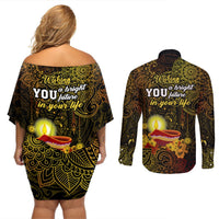 happy-diwali-festival-couples-matching-off-shoulder-short-dress-and-long-sleeve-button-shirts-diya-lamp-hibiscus-polynesian-pattern