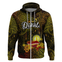 Happy Diwali Festival Hoodie Diya Lamp Hibiscus Polynesian Pattern LT05 Zip Hoodie Yellow - Polynesian Pride