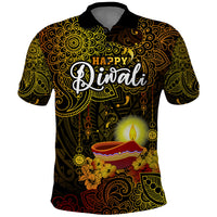 Happy Diwali Festival Polo Shirt Diya Lamp Hibiscus Polynesian Pattern LT05 Yellow - Polynesian Pride