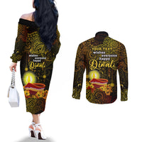 personalized-happy-diwali-festival-couples-matching-off-the-shoulder-long-sleeve-dress-and-long-sleeve-button-shirts-diya-lamp-hibiscus-polynesian-pattern